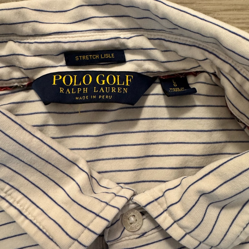 Polo Golf Ralph Lauren Polo Shirt Mens Large White Striped Stretch Lisle Stretch - Picture 4 of 7